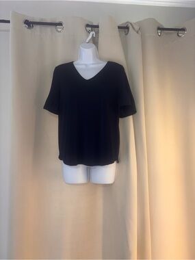 Navy Adrianna Papell V-Neck Short Sleeve Women's Top